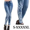 Rozciągliwe haftowane dżinsy dla kobiet elastyczny kwiat żeński slim denim spodnie wzór pantalon femme 210809