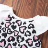 Summer Baby Leopard Heart Print Bow Flutter-sleeve Romper 210528