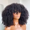 Afro Kinky Curly Wig med Bangs Machine gjorde hårbotten 180 200 250 Densitet Remy Brasilianska Kort lockigt mänskliga hår peruker