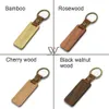Porte-clés en bois vierge de mode porte-clés en métal sangles porte-clés en bois en cuir PU