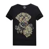 T-shirt manica corta design vintage con strass per uomo donna - estate con top casual girocollo, nera