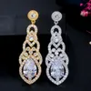 Glitter indiano africano oro ciondola goccia cubic zirconia pietra donne orecchini lunghi del partito per gioielli da ballo di nozze CZ657 210714