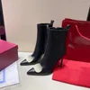 Lyxig designer Toppkvalitet Kvinnor Korta stövlar Läderskor 2021 Nya Högklackat Fashion Pointed Single Zipper med Shoebox Storlek 35-41