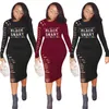 Fashion Fashionable Of Hole Burnt Offset Printing Long Sleeve Women Casual Dress Outfit Bodycon