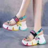 Sandals Summer Women Fashion Diamond Wedge Sandal Rhinestone High Heels Ankle Strap Slippers Chunky Platform Shoes Woman 220121