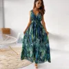 Повседневные платья Женщины Летнее платье 2021 Boho Beach Floral Print Длинные Без рукавов Свободные Женские Без спинки Сексуальные Halter Дамы MIDI D30