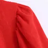 Tangada Donna Chic Moda Mini abito di lino rosso Cintura avvolgente maniche a sbuffo Abiti femminili increspati Abiti BE919 210609
