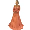 Verngo 2021 Proste Blush Pink Satin Prom Dresses Off The Ramię Długie Rękawy Kobiety Formalne Suknie Wieczorowe Plus Size