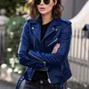 Veste en cuir bleu losange pour femmes Rivet Punk Moto Manteau Faux Veste jaquetas couro Casaco chaqueta cuerina mujer