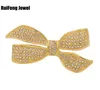 Pins, broscher vit guldton Rhinestone Crystal Diamante Bow Tie Brosch Pin Presentbord