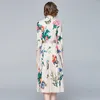 Women Spring Designer Elegant Butterfly Floral Print Dress Female Casual Office Party Robe Vintage Shirt Pleated Dress Vestidos 210525