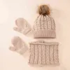 3 pcs inverno macio bebê chapéu lenço de lenço conjunto dos desenhos animados grande pompom recém-nascido capuz ao ar livre crianças morno garfo infantil mitenes