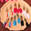 Style rétro femmes plume rose boucle d'oreille ethnique longue goutte d'eau perle de riz indien Jhumka boucles d'oreilles vacances été bijoux