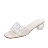 Slippers Transparent Ladies Slides 2021 Summer Female Mules Thick Mid Heels Crystal Women Shoes Woman Plus Size