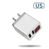 LCD-skärm Dual USB-portar EU US UK 5V 3.1a USB-väggladdare Power Adaptrar för iPhone Samsung S8 S9 S10 S20 HTC Android Phone PC