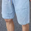 メンズジーンズ2022夏ブランドの若い緩いカジュアルデニムショーツファッショントレンドストレートドローストリングシンプルな純粋なカラーハーレムパンツ