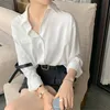 Blouses pour femmes chemises printemps automne en mousseline de soie couleur unie conception de poche vêtements de travail vêtements à boutonnage simple femmes élégantes dentelle coréenne Laple