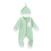 Bebek Tasarımcısı Giyim Çocuklar Makale Çukur Setleri Pamuk Tulum Yaz Erkek Kız Katı Uzun Kollu Tulumlar Bebek Yumuşak Rahat Pantolon Onesies Şapka WMQ1265 Ile