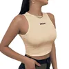 Running Jerseys CKAHSBI Kobiety Casual Bez Rękawów Krótki Crop Top Lato Kobiet O-Neck T Shirt Moda White Skinny Haftowane litery Clothin