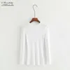 Bradely Michelle Summer Pure Cotton Kintted Tops for Women Casual Slim Elastic Oneck Longesleeve Tshirt T200614