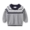 Autumn Winter 2 3 4 6 8 9 10 Years Christmas Gift O-Neck Knitted Handsome Kids Ethnic Style Soft Sweater For Baby Boys 210529