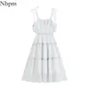 Nbpm Women Sweet Fashion Glossy Material Dress Loose And Comfortable Hemline Summer Sundresses Elegant Spaghetti Straps 210529