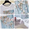 Pink Summer T Shirt Women Tops White Tshirt Women Korean kläder Kort ärm Casual Purple Sequin Diamond Tee Shirt Femme T200614