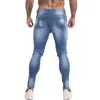 Erkek Skinny Jeans Slim Fit Yırtık Kot Kot Büyük ve Uzun Boylu Streç Mavi Jeans Erkekler için Sıkıntılı Elastik Bel Mens JeansZM131