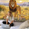 lejon tapestry afrikanska gräsmark djur cartoonwall hängande strand handduk tunn polyester filt yoga 210609