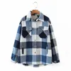 Wixra Womens Plaid Shirt Jacket Coat Ladies Fickor Tjock Turn Down Collar Plus Size Kvinna Ytterkläder 210722