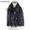 Foxmother Herfst en Winter Roze Navy Star Print Sjaal Vrouwen Folie Sliver Hijab Sjaals Glitter Galaxy Sjaal Wrap Dames 2019