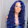 Lange Blau/Weinrot Tiefe Welle Perücken Spitze Frontal Synthetische Perücke Simulation Menschliches Haar Für Amerikanische Schwarze Frauen 150%