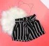 Filles Shorts Pantalons d'été Rayures noires et blanches + Ceinture Bébé Coton pour enfants 210528