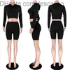 Kobiety Designer Dresy 2 sztuki Zestaw Szorty Z Kapturem Spodenki Stroje Crop Top Plain Summer Casual Caskiet Wymiarowanie Długim Rękawem Garnitury joggingowe