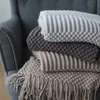 Nordic Knitted Blanket Travel Grey Khaki Sofa Throw with Tassels Air Condition s 110x160cm/110x200cm 211122