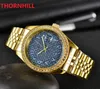 Fashoin style hommes femmes chiffres arabes montre mouvement à quartz tous les diamants anneau glacé montres de haute qualité unisexe robe dame horloge montre de luxe