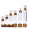 Bamboo Airless Lotion Pump Bottles Engraving custom logo 20ml 30ml 50ml 80ml 100ml 120ml Luxury Skincare Toner Spray Bottles Storage Containers