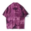 紫色のタイ染色特大のポロシャツ男性のターンダウン襟軽量素材ハワイアンシャツ男ブラウス210603
