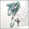 Hängande halsband hänger smycken långa fyrkantiga pärlor sträng halsband metall kors pedant rosary religiös dropp leverans 2021 n2uqg