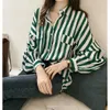 Blouses -shirts voor dames 2022 Spring herfst vrouwen elegante gestreepte gestreepte enkele borsten vrouwelijke chiffon lange lantaarn mouw plus size 4xl m72