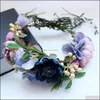 Bröllop hår smycken brud huvudbonad vinrankar manual blommor bär krans rose krona slöja huvudbonad dekoration droppleverans 2021 OPJ56
