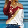 Women's T-Shirt 2021 Fashion Butterfly Print Shiny V-Neck Tshirt Hollow Out Casual Loose Ladies Long Sleeve Top Tee Shirt