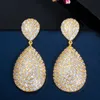 Klasyczne Długie Duża Kropla Wody Indian 18K Złoty Luksusowy Micro Pave CZ Kolczyki Dubaj Srebrna Biżuteria Ślubna CZ652 210714