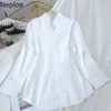 Neploe Frauen Bluse Mode Koreanische Beiläufige Lose Lange Hülse Drehen Unten Kragen Solide Hemd Jeans Weste Büro Dame Frühling 210226