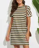 Summer Women Casual Loose Dress Fashion O Neck Short Sleeve Stripe Print Long Tops Female Street Mid-Length T-Shirt Dress Y1006