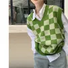 Houndstooth Vest Pullover Kvinnors Strikkad Höst och Vinter Loose Koreansk Outdoor Sweater Waistcoat 211018