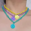 ZX Cute Candy Color Round Similey Face Pendant Necklace for Women Geometric Resin Chain Statement Necklace Wholesale Jewelry INS G1206