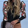 Elegant Fashion Women Blouses Tops Shirts Floral Embroidery Long Sleeve Round Neck Femine Long Sleeves Patchwork Streetwear Tops 210308