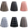 Kjolar japansk stil pläterad kort kjol sommar preppy a-line plaid kvinna solid skola tjejer mini