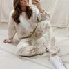 Kvinnor Casual Tie Dye Tracksuit Pijama Hem Two Piece Set Lounge Wear Sweatshirts Suit Loose Outfits Ropa Mujer Spring Clothes 210709